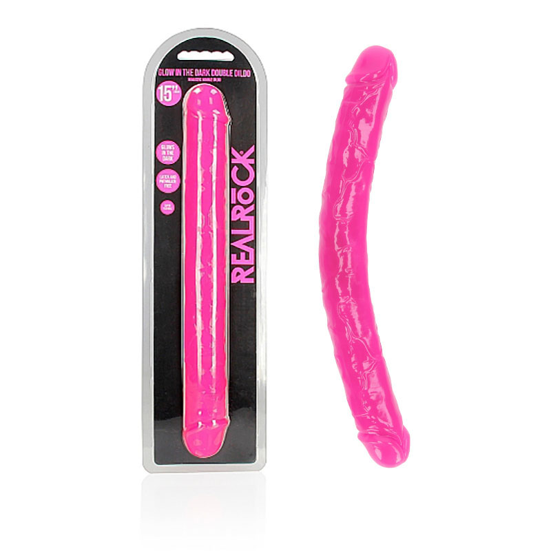 Realrock Glow in the Dark 15'' Double Dong - Pink